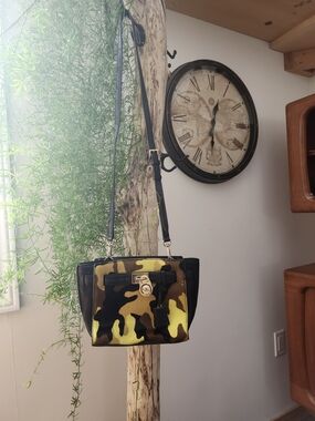 Michael Kors Yellow & Brown Camo Leather Crossbody